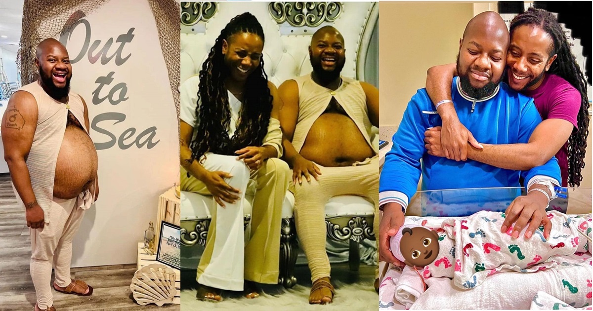 “Can the world just ǝnd already” – Pictures of a very pregnant man in his baby shower and after delivering the baby trends online