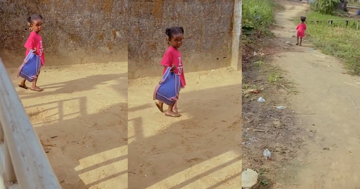 “Why is she looking back?” – Netizens react as little girl leaves the house after being punished for a crime (WATCH)