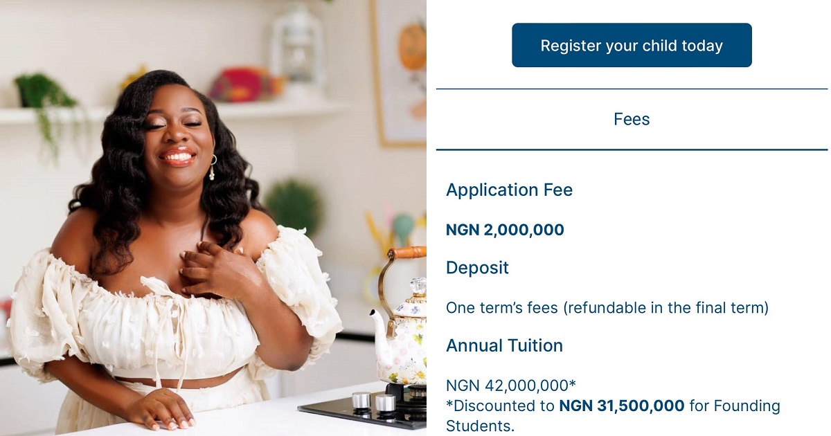 “42 million naira per annum school” – Nigerian Chef Sisi Yemmie writes as shows off the tuition fee of a school somebody recommended to her