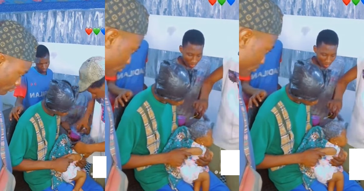 “Kids raising Kids” – Netizens react to video of young boys tinting a baby’s hair (WATCH)