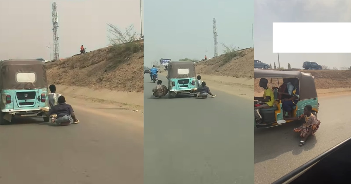 “Keke sef don get escort” – Netizens react as disabl£d men were seen riding with a tricycle in Abuja (VIDEO)