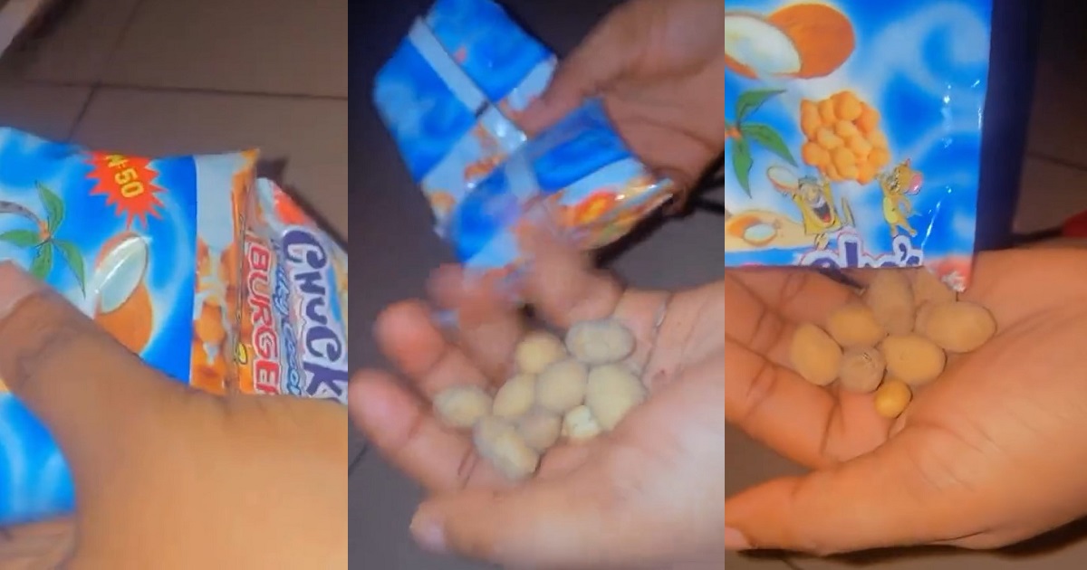 “Ten naira, 1 peanut” – Reaction as lady shows off the content of the 100 naira peanut snack she bought