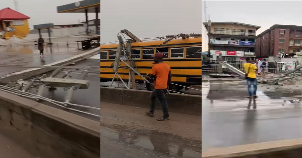 Heavy rainfall wreaks several electric poles in Sango-Ota, Ogun state (VIDEO)