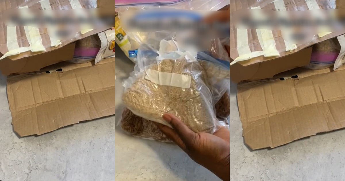 “Hold your husbands well” – UK-based lady shows off food items someone’s husband brought for her from Nigeria (WATCH)