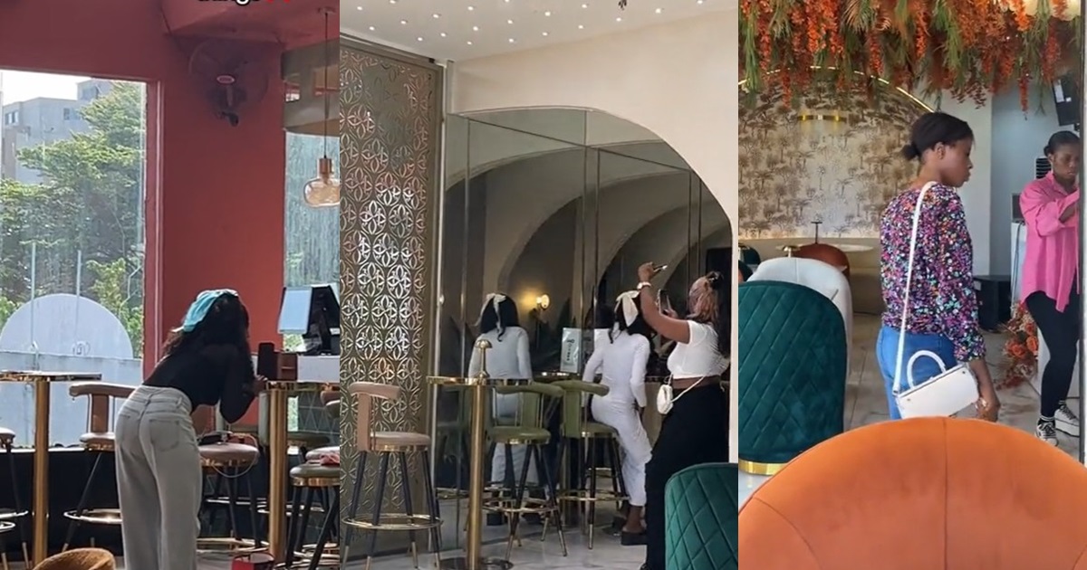 “Lagos people and over doing things” – Video of ladies disregarding the no pictures restriction in a restaurant (WATCH)
