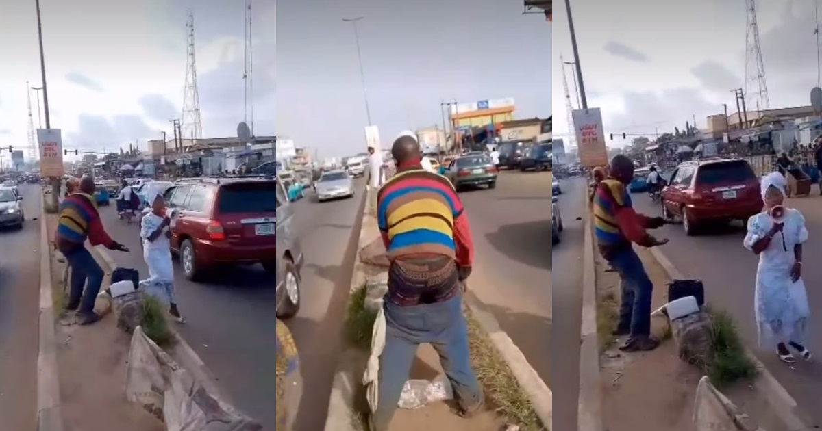 Hilarious moment an evangelist flee from a mentally unstable man while preaching (VIDEO)
