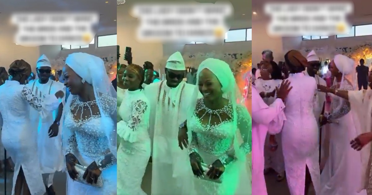 “Na him second babe be that” – Viral video of lady interrupting a couple while dancing on their wedding day (WATCH)