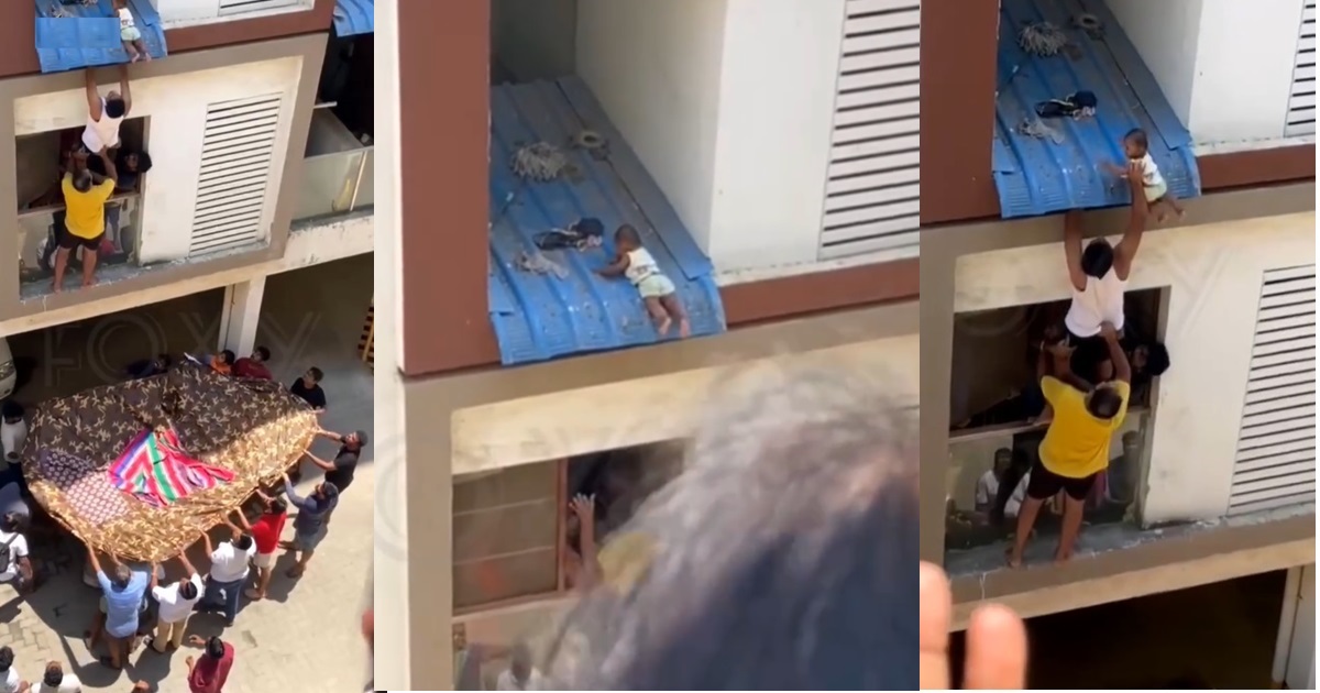 Baby decides to reunite community as he climbs to the roof of a storey building (VIDEO)