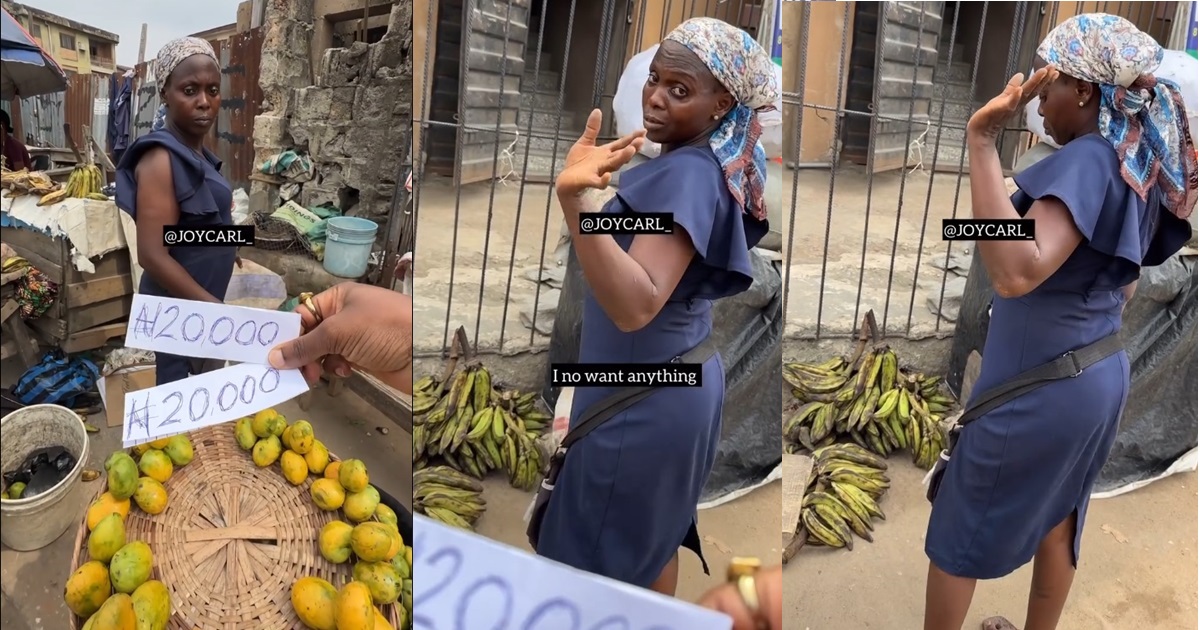 “I don’t want anything, carry your camera and go” – Trader refuses skitmaker’s money help, netizens react