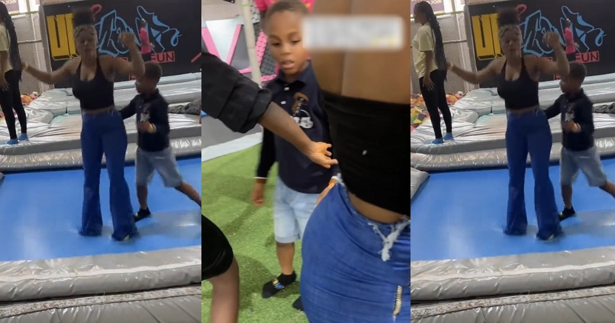 “He must have been doing that to his mates or he has someone a big figure who does that with him” – Reaction as the little boy gr@bs a lady inappropr!ately