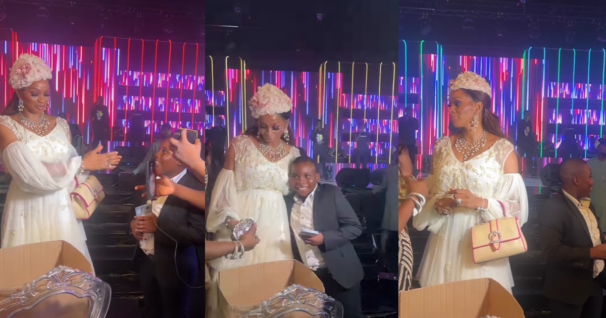 “Rich Aunty is not by Big Boubou” – Adorable moment Nigerian Industrialist, Shade Okoya surprises little boy with N100k at an elite party (WATCH)