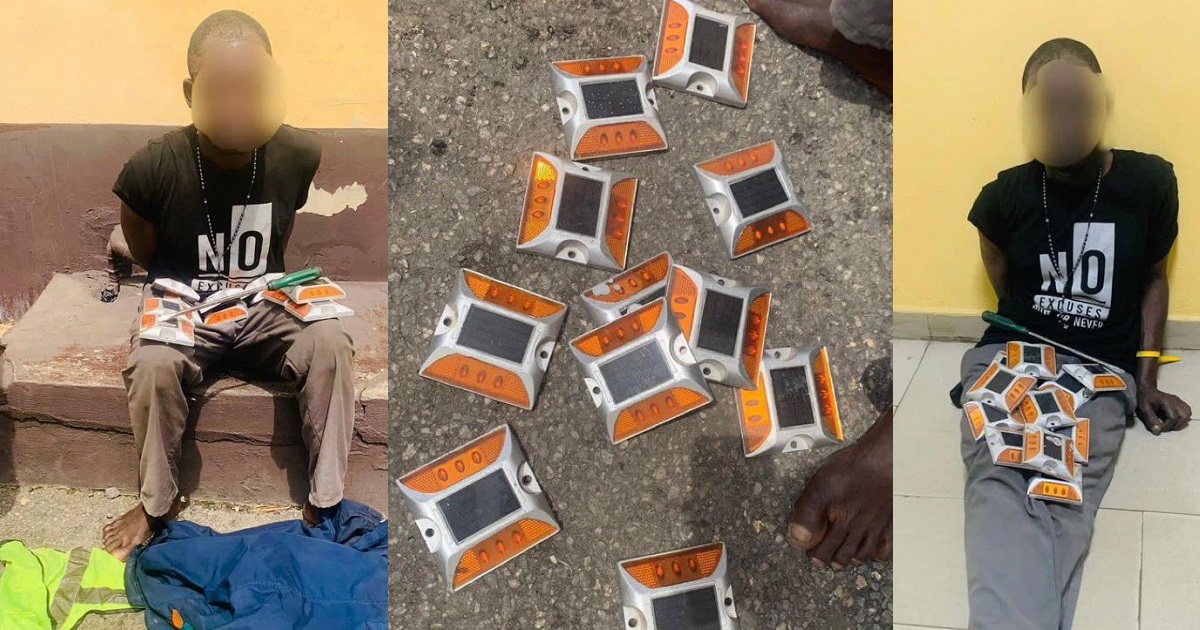 Man apprehended for v@ndalizing the road light indicators on the newly constructed third Mainland Bridge 