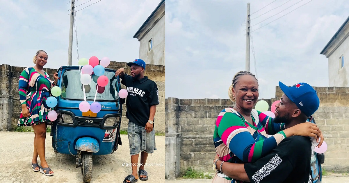Nigerian Man Surprises His Girlfriend With Secondhand Tricycle As Token Of Appreciation thumbnail