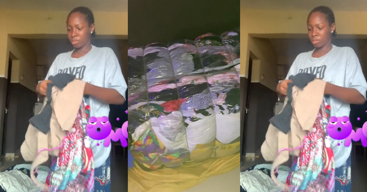 “Business and risk is like bread and butter” – Nigerian lady reveals the bale of thrift clothes she ordered for N420,000 (WATCH)