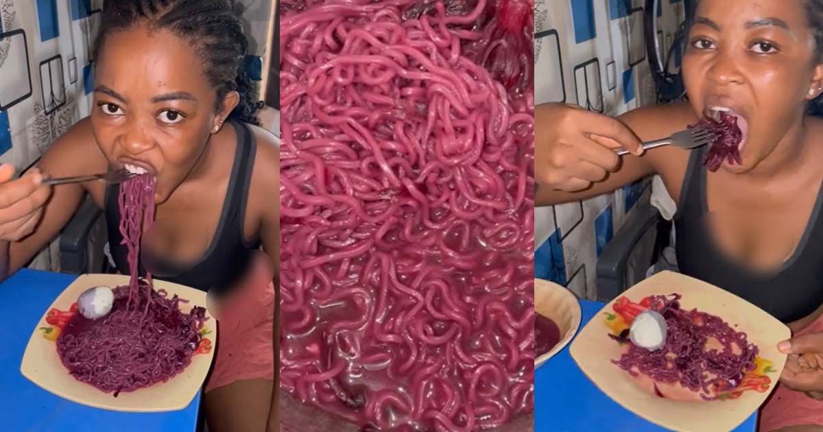 Nigerian lady shocks many as she cooks “Zobo noodles” (VIDEO)