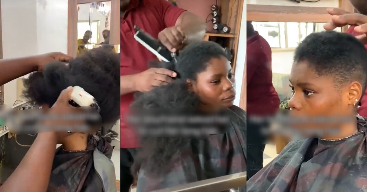 Outr@ge as lady cút her long hair following her boyfriend’s request (WATCH)