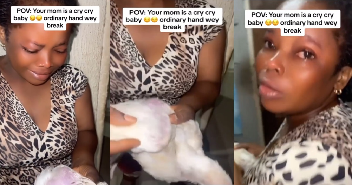 “Your papa marry last born” – Netizens react as a lady shows her mother crying because their fowl got injurǝd (VIDEO)