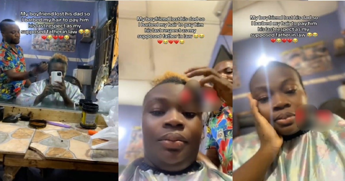 “Are you the widow?” – Netizens react as girlfriend shavǝs hair to moúrn her boyfriend’s recently late father (VIDEO)