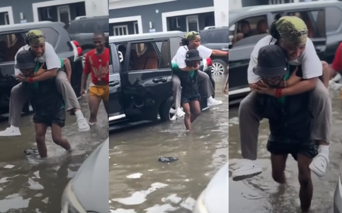 “Lekki flood almost carried me” – Lady seeks help from street boys as her car stuck amid Island flood water (VIDEO)