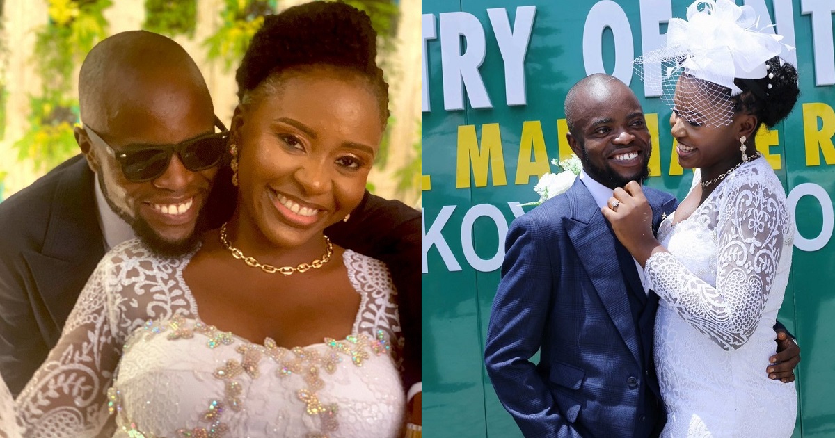 “This one get 500k wey he wan give you?” – Newly married woman run into her husband’s arm for safety after receiving backlash from netizens over a recent post