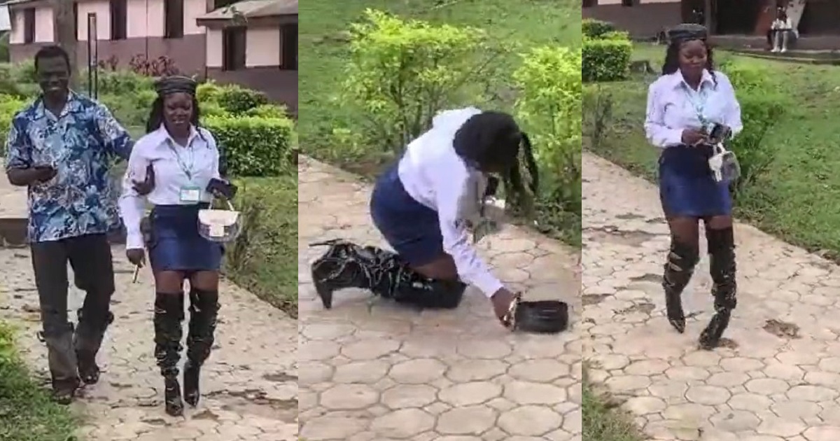 “From sign out to pass out” – Reaction as lady almost losǝs her leg during sign out (VIDEO)