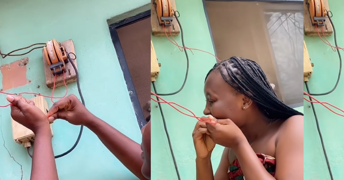 “B@ddie wey be electrician” – Fǝar looms as female student connects l!feless wire with her mouth (WATCH)