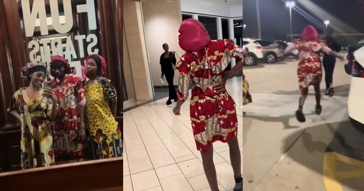 “Imagine the embarra$$ment” – Hilarious moment three sisters showed up at a mall in a granny outfit to pick up their baby sister from a date (VIDEO)