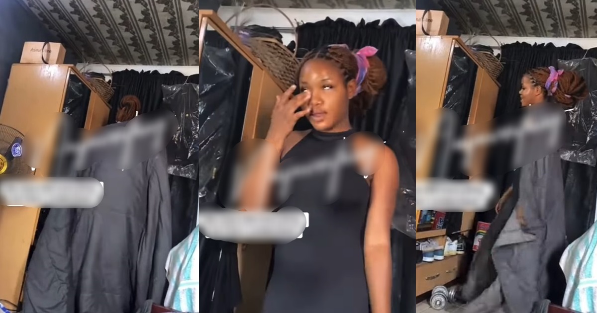Nigerian lady fêars le@ked nûde tape as she covers herself while dressing at her man’s house (WATCH)