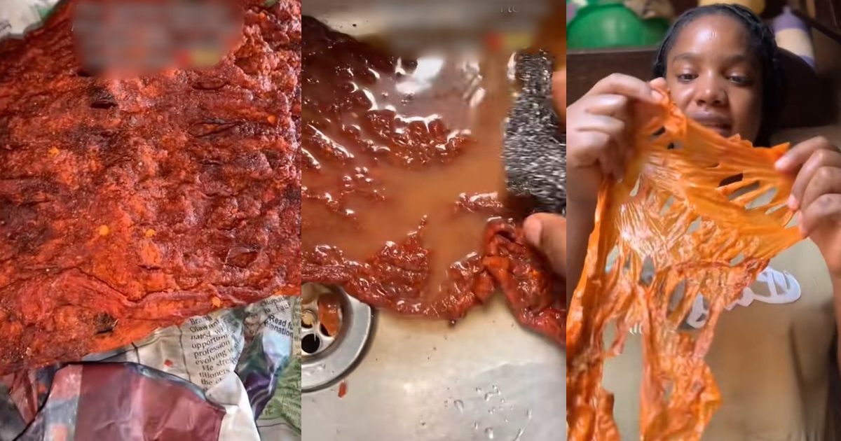 “This is rubber!” – Lady fǝars as she reveals the “kilishi” her dad bought in Abuja