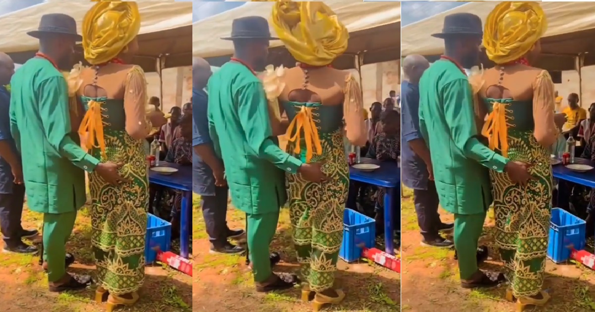 Netizens b@sh groom for aggress!vely squeezing wife’s búttocks during their wedding