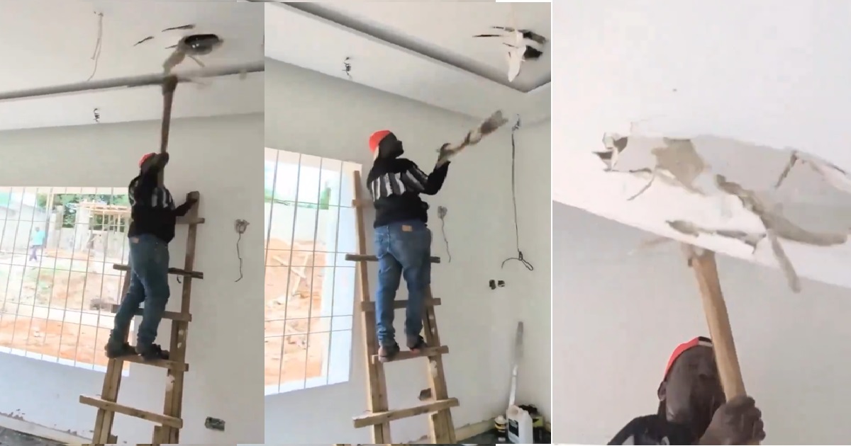 Artisan destr0ys his work after his client reportedly declined to pay him for his job (VIDEO)