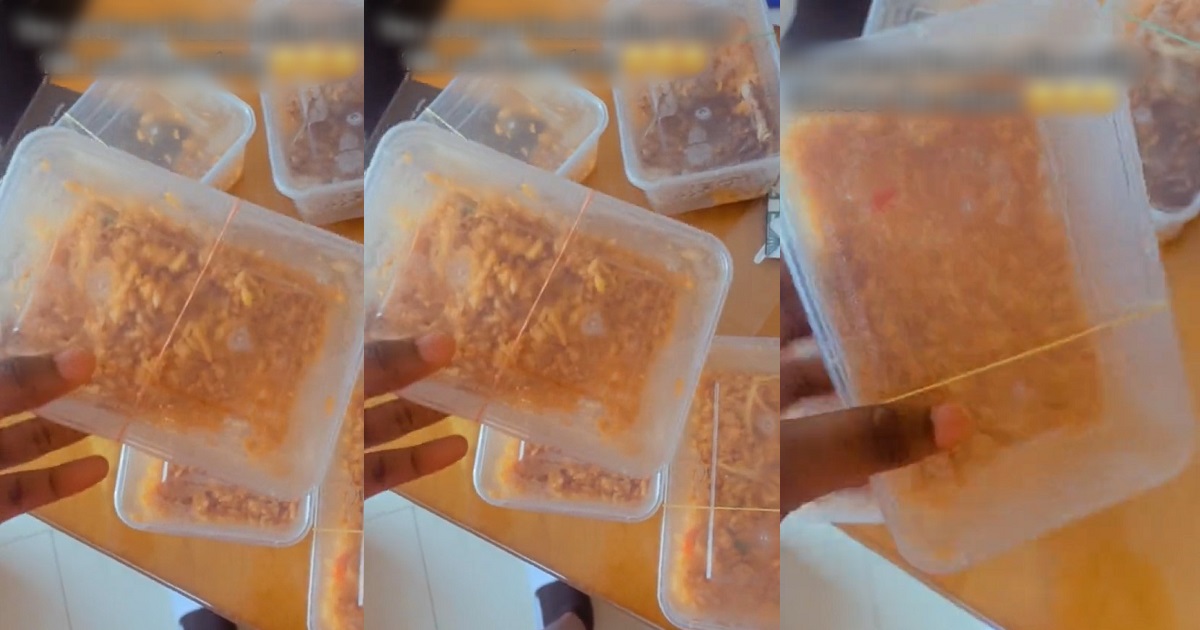 Nigerian lady left speechless as she shows off the portion of food an online food vendor sold to her for ’18k’ (VIDEO)