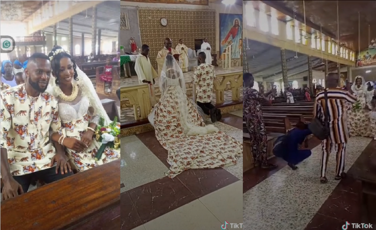 Nigerian Couple’s Unique And Unusual Wedding Attire Draws In Admiring Viewers (VIDEO)