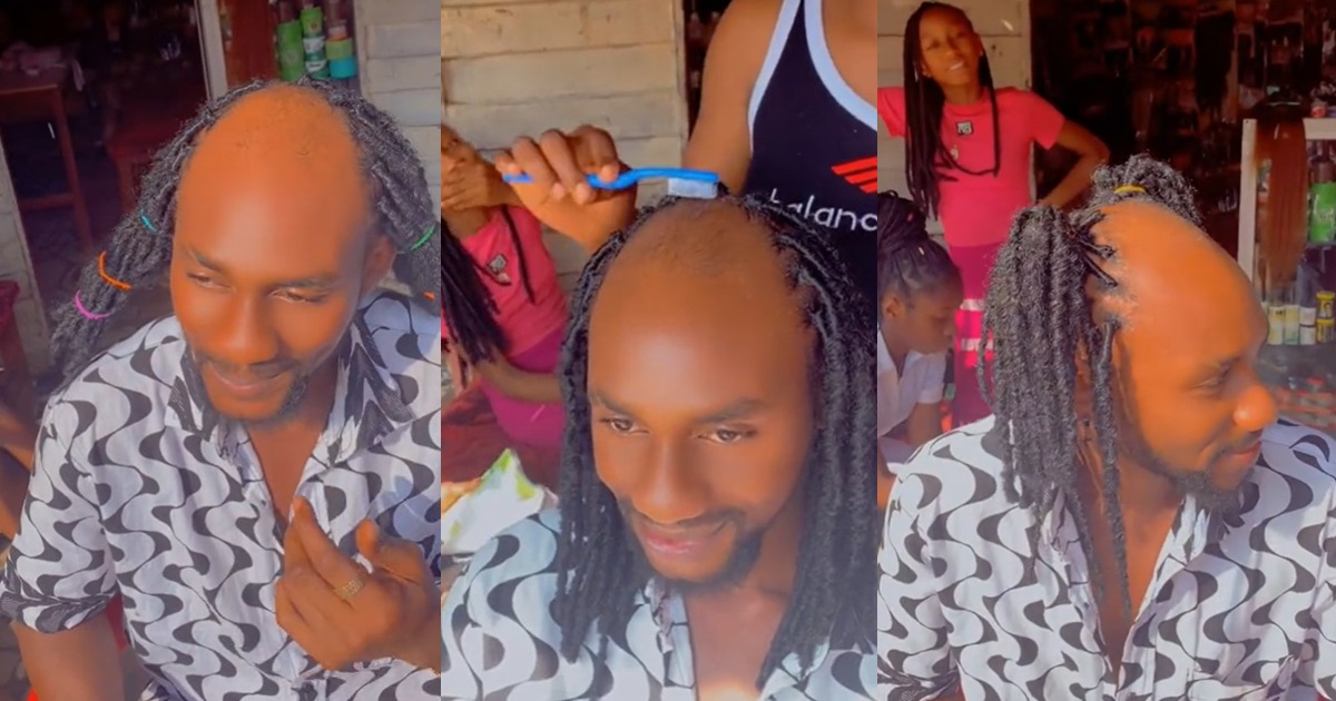 “Your front hair or bald head shouldn’t be a barrier” – Oshodi hairstylist shows off impressive hairstyle on her bald male client (VIDEO)