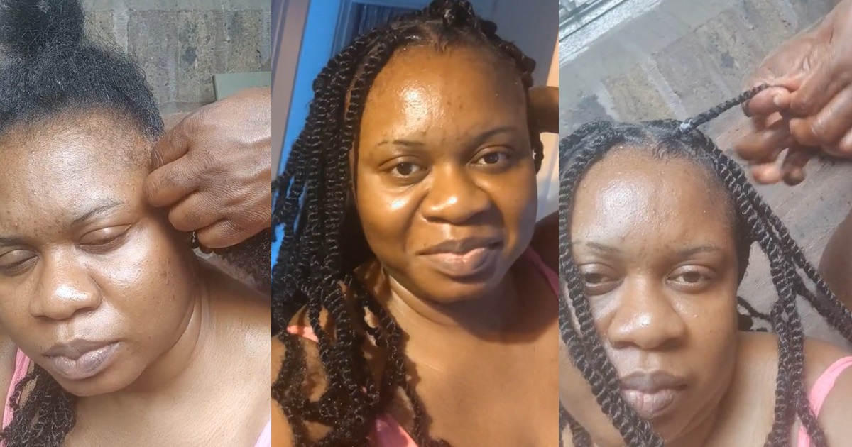 “Husband of the year” – UK based Nigerian lady shares how she saved £200 as her husband braids her hair (VIDEO)