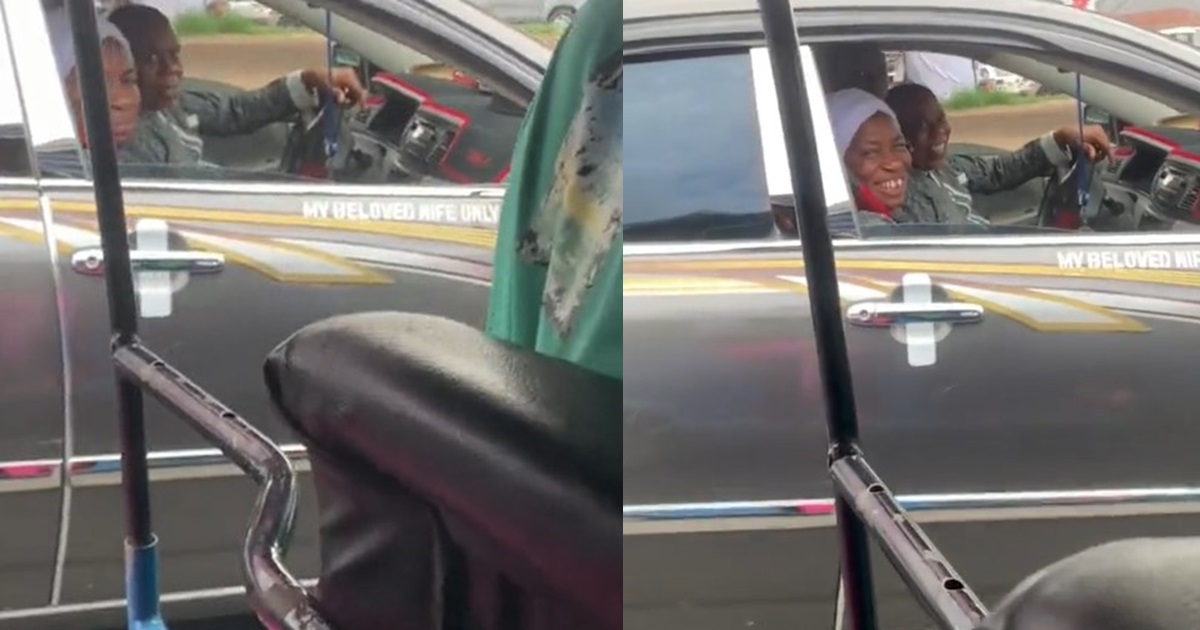 “MY BELOVED WIFE ONLY” – Nigerian man melts heart over the customized seat he reserved in his car for his wife (VIDEO)