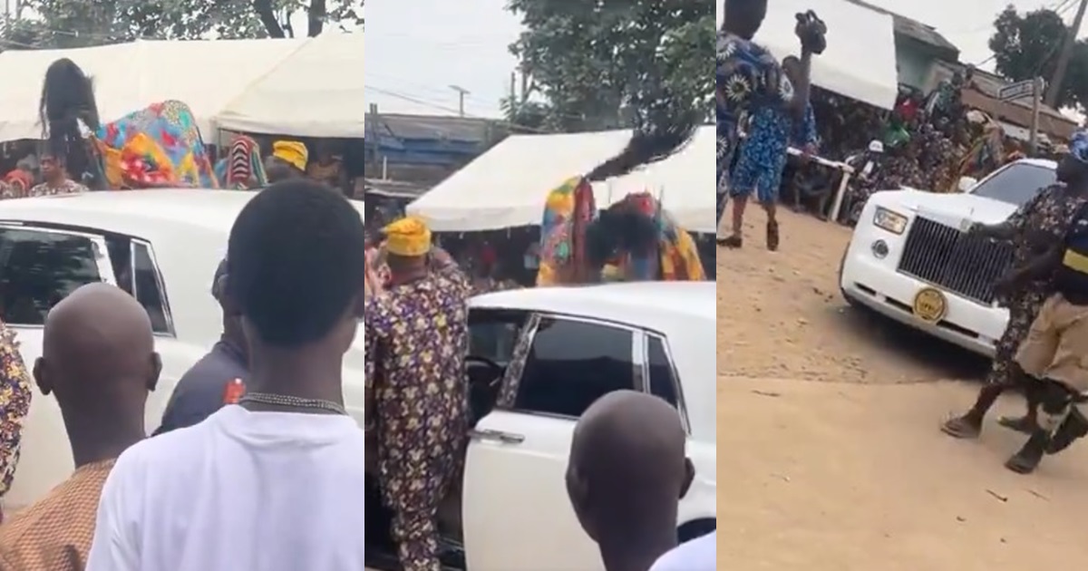 “Egun sef dey flex”- Shock!ng moment masquerade arrives at festival in a Rolls Royce (VIDEO)