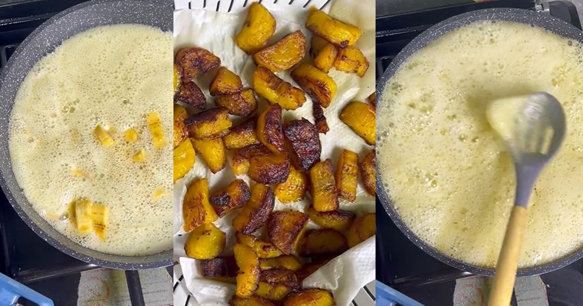 Nigerian chef lamǝnts over oil foaming while frying plantain ‘dodo’ for content (VIDEO)