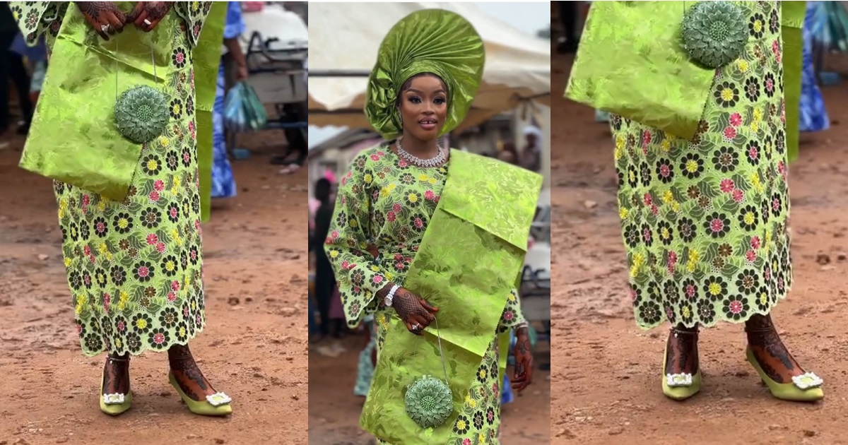 “Could it be the leg or the shoes?” – See the shoes of a pretty bride that have left netizens confused (VIDEO)