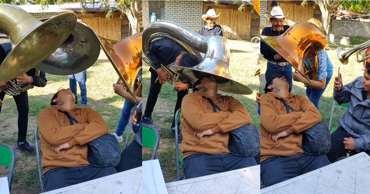 “This one no fit stand up for judgement day o” – Disbel!ef as a man sleeps through friends trumpet disturbance (WATCH)
