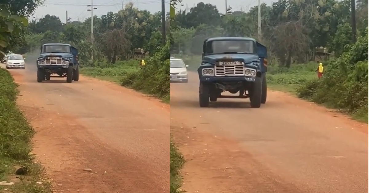 “Be like e get cross-eyes o” – Netizens react as truck moves sideways (WATCH)