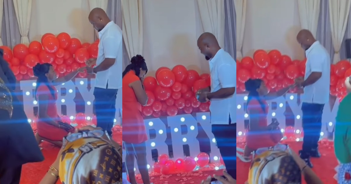 “Wonders shall never end” – Tongue Wags As Nigerian Lady Kneels To Accept Marriage Proposal Ring From Her Man (VIDEO)