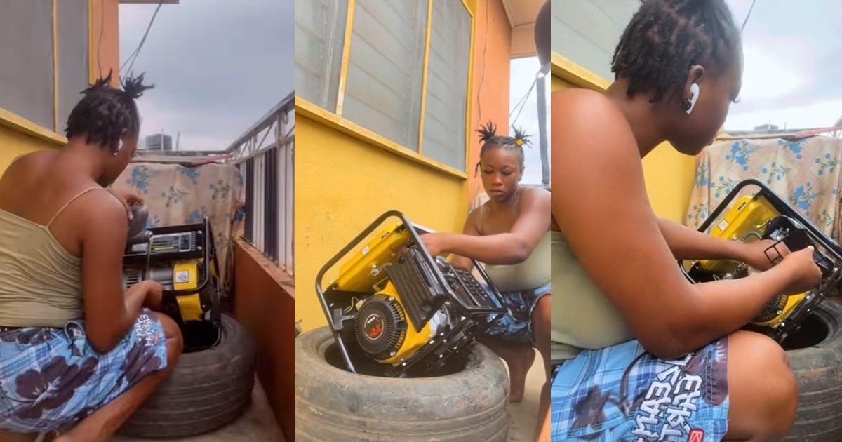 “Go girl na man you be” – Nigerian lady services her generator after mechanic charged her ₦5,000 (WATCH)