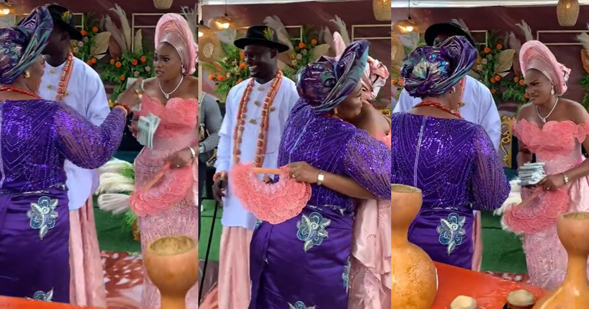 “The sh0ck on her face is priceless” – Adorable Moment Groom’s Mother Surprised The Bride With 10 Bundles Of 500 Naira Notes On Wedding Day (VIDEO)