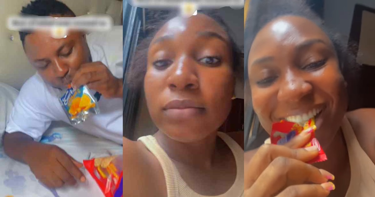 “No worry 9months no far” – Hilarious moment married couple enjoys some me-time with snacks while their children are at school (WATCH)