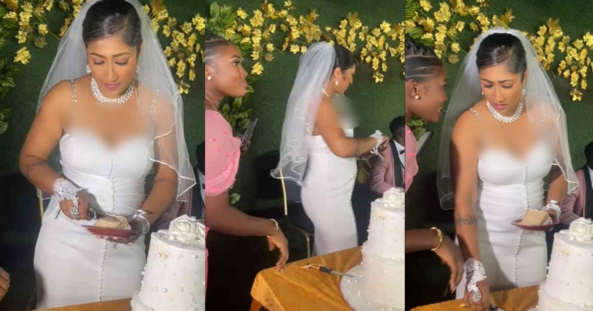 “No” – Moment Mauritian bride refuses to kneel to give her Nigerian groom cake at wedding (WATCH)