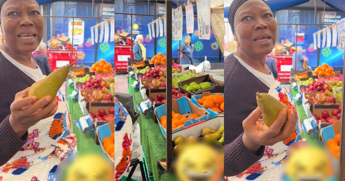 “It’s impossible to eat” – Nigerian grandma bem.oans after discovering a pear in a UK market costs 2,000 Naira (VIDEO)