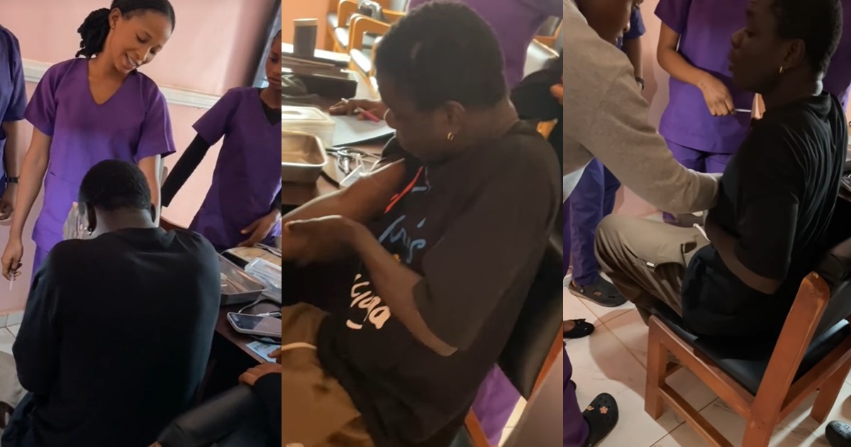 “But he pierce two hole for ear” – Nigerian Big Boy Brǝaks Down In Tǝars After Receiving An Injɘction (VIDEO)