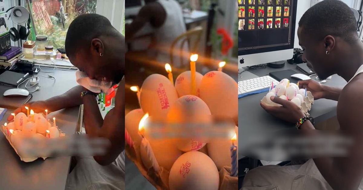 “Chale it’s ok don’t cry” – Ghanaian man gets emotional as he receives surprise egg cake on his birthday (VIDEO)