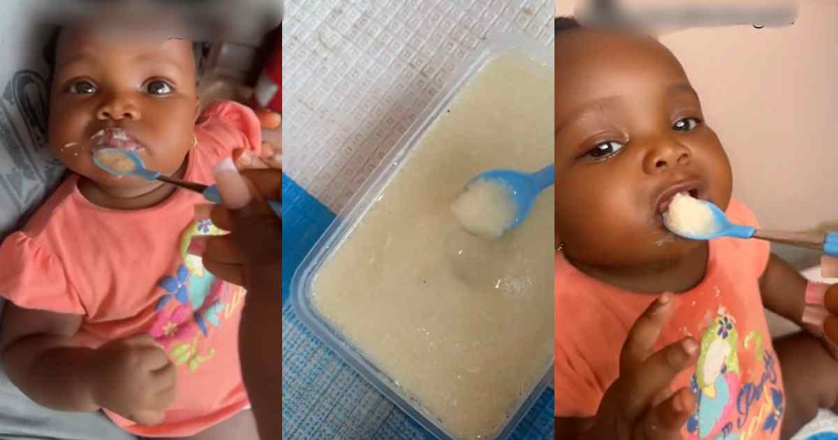 “What is with babies and garri? – Lady quizzes as her niece refuses baby food for garri (VIDEO)